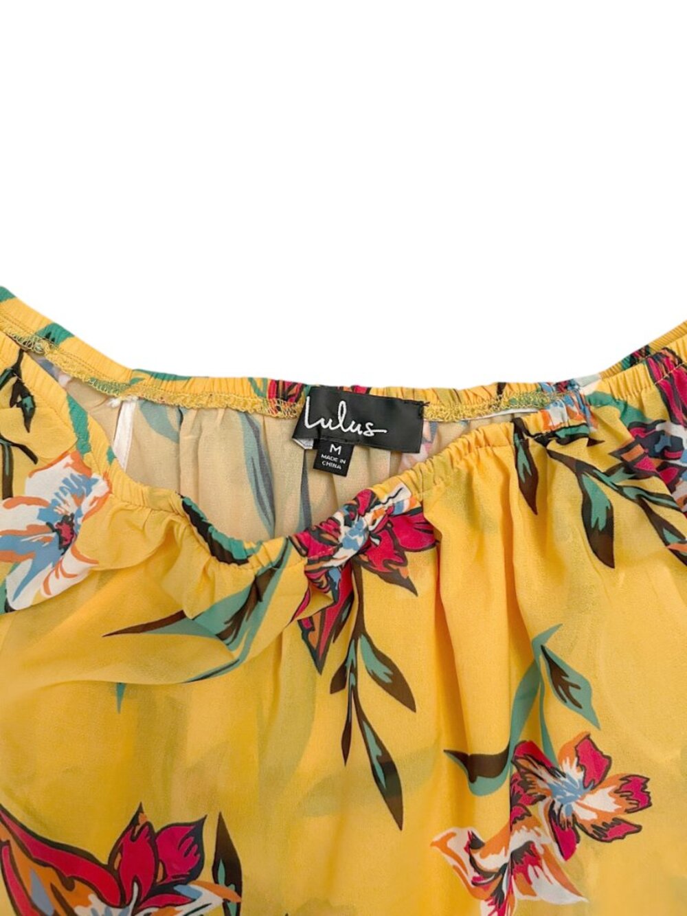 Lulus Size M Medium Cancun Cutie Yellow Floral Off-the-Shoulder Maxi Dress NWT - Picture 6 of 8